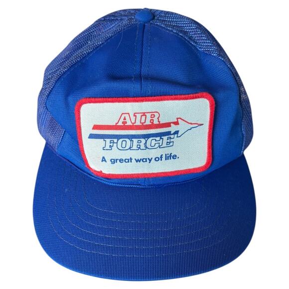 VTG US Air Force Trucker Hat A Great Way of Life Blue Mesh Snapback Retro Cap - Picture 1 of 8
